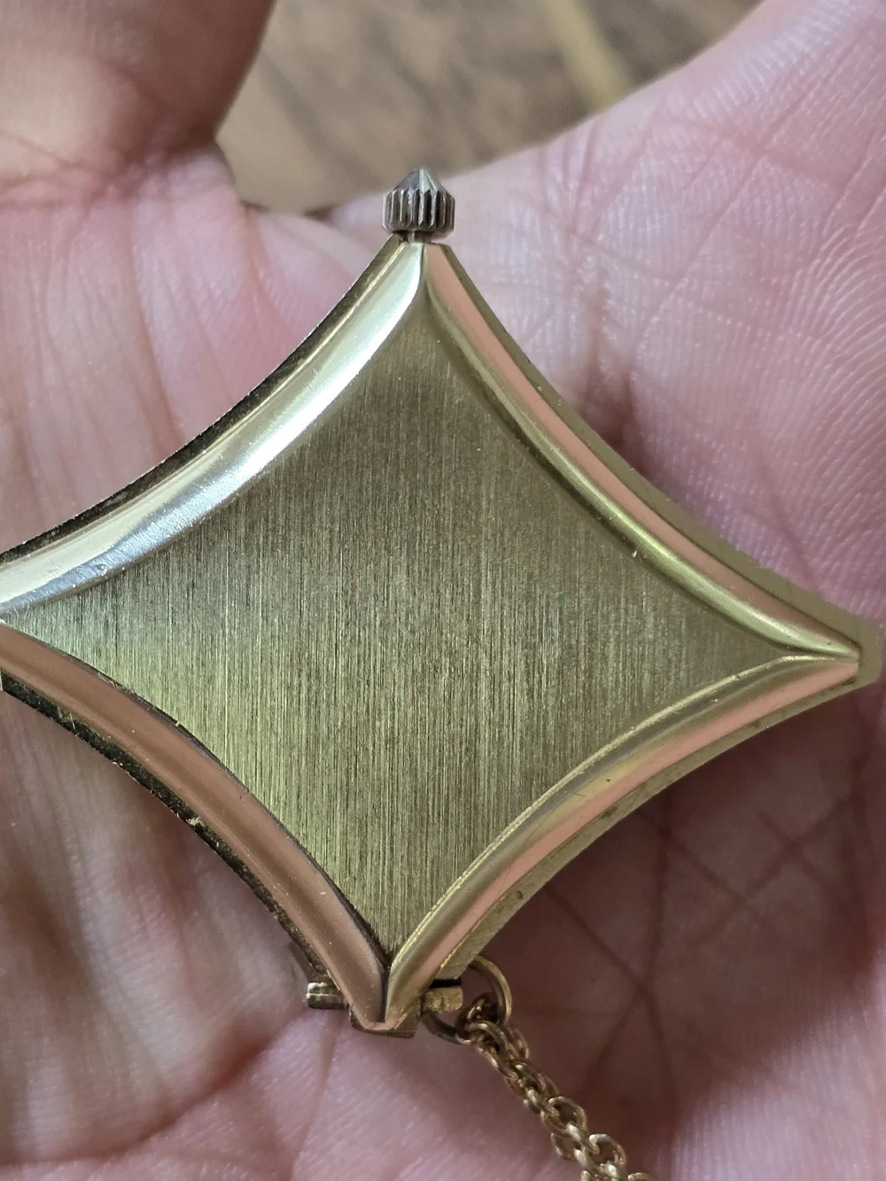 Gold-Tone Square Pendant Watch Necklace Automatic